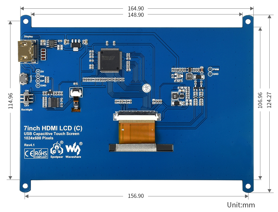 Touch screen monitor 7" 1024x600 surface-capacitive