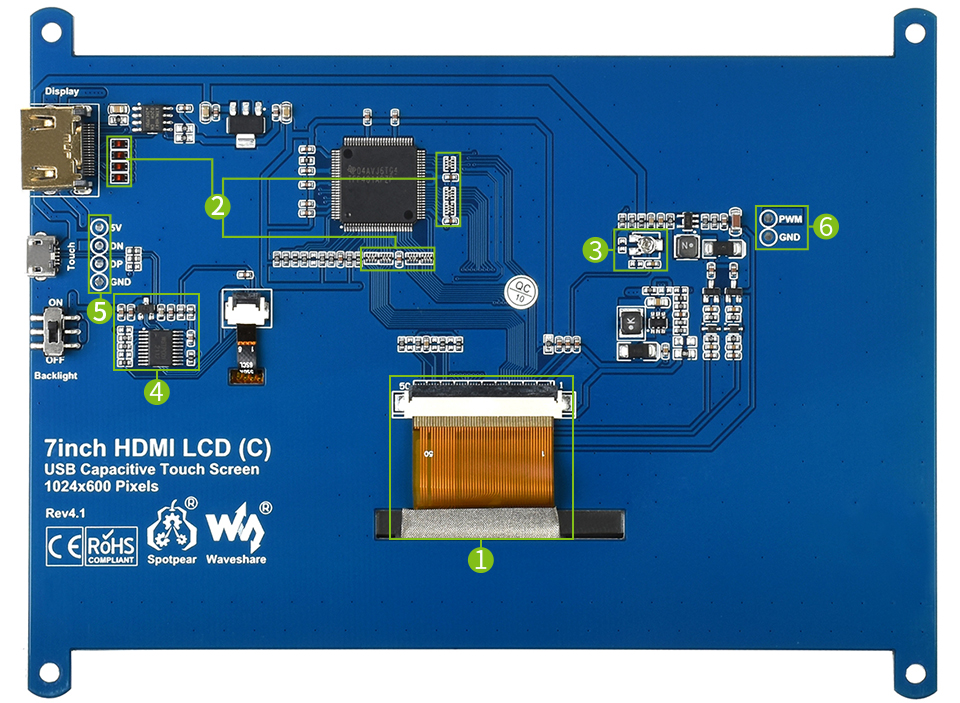 Touch screen monitor 7" 1024x600 surface-capacitive